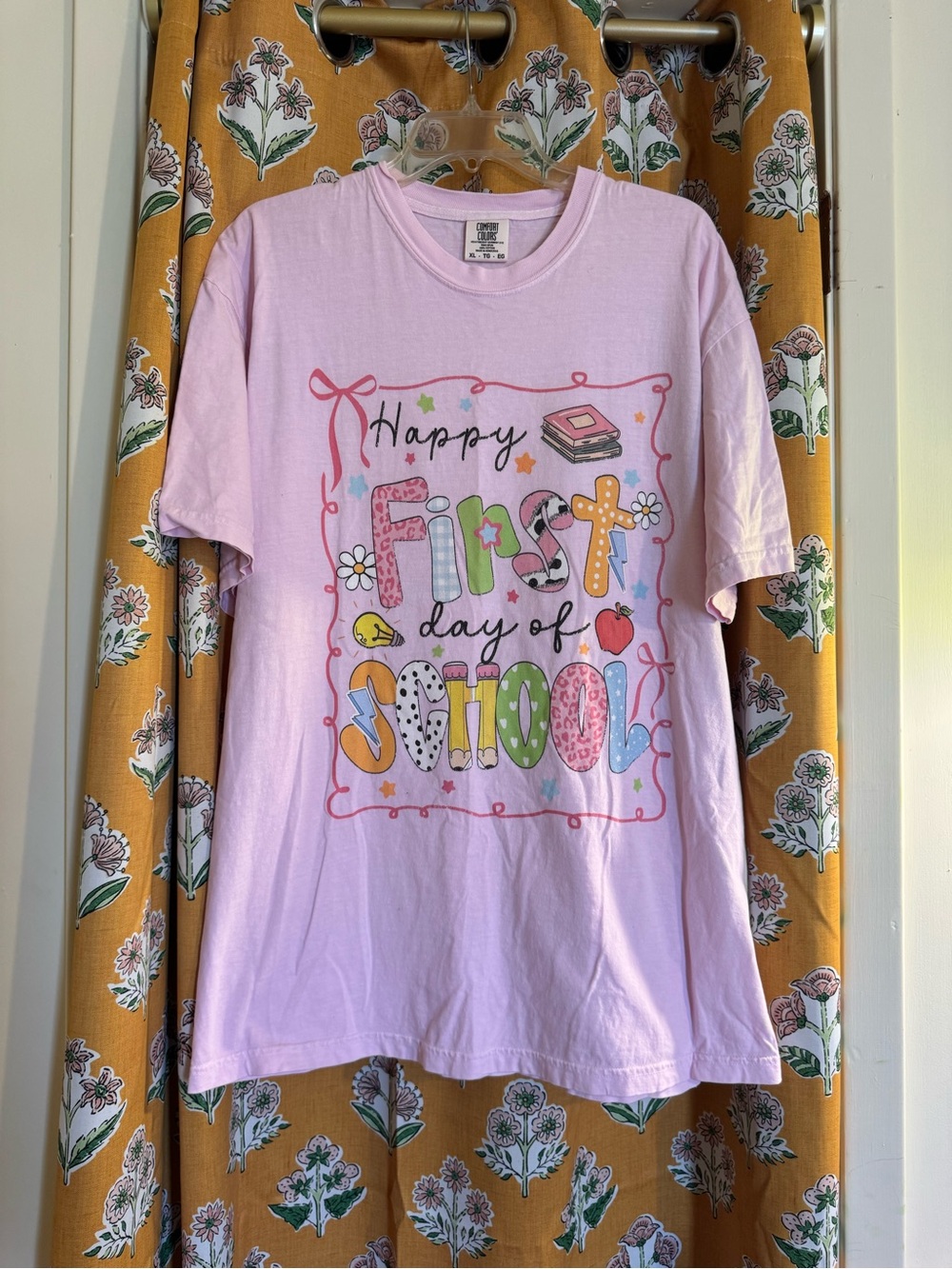 Comfort Colors Girls' Light Pink 'Happy First Day of School' Graphic Tee